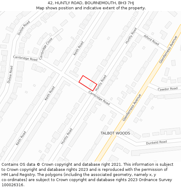 42, HUNTLY ROAD, BOURNEMOUTH, BH3 7HJ: Location map and indicative extent of plot