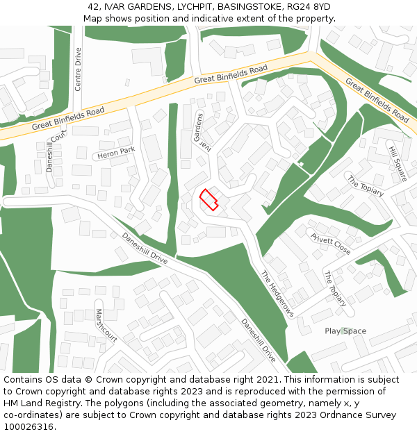 42, IVAR GARDENS, LYCHPIT, BASINGSTOKE, RG24 8YD: Location map and indicative extent of plot