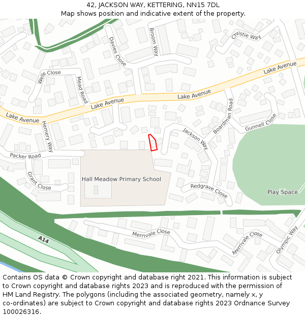 42, JACKSON WAY, KETTERING, NN15 7DL: Location map and indicative extent of plot