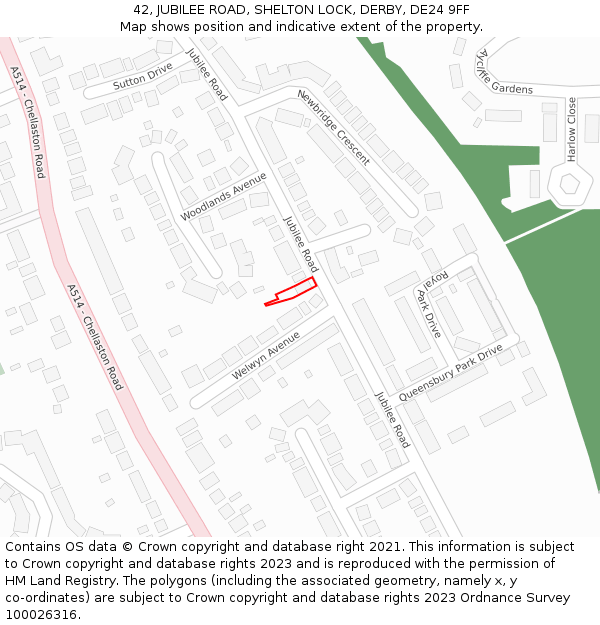 42, JUBILEE ROAD, SHELTON LOCK, DERBY, DE24 9FF: Location map and indicative extent of plot