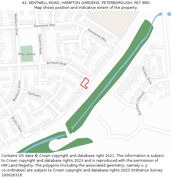 42, KENTWELL ROAD, HAMPTON GARDENS, PETERBOROUGH, PE7 8RD: Location map and indicative extent of plot