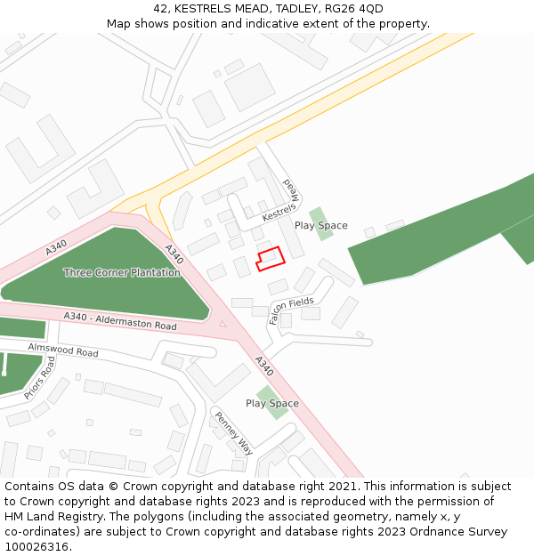 42, KESTRELS MEAD, TADLEY, RG26 4QD: Location map and indicative extent of plot