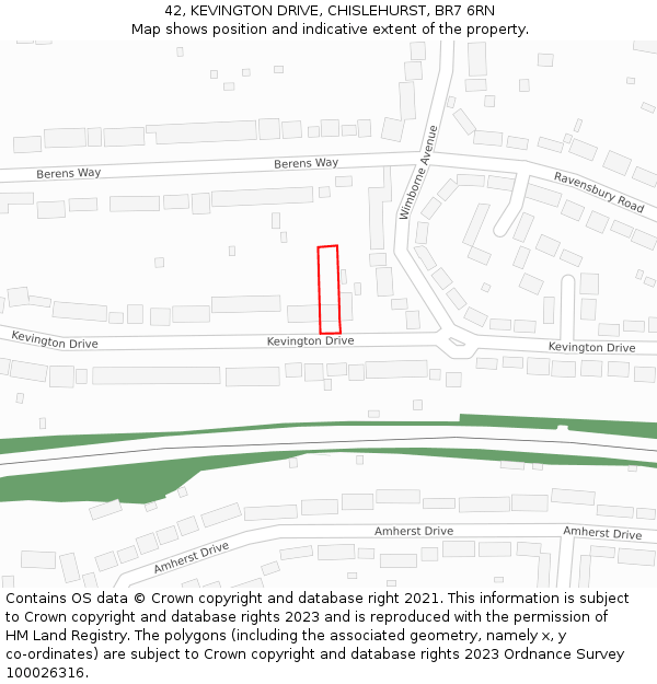 42, KEVINGTON DRIVE, CHISLEHURST, BR7 6RN: Location map and indicative extent of plot