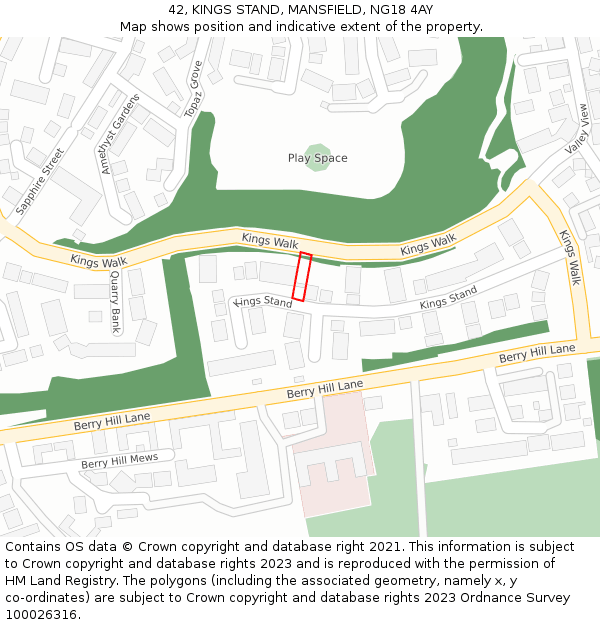 42, KINGS STAND, MANSFIELD, NG18 4AY: Location map and indicative extent of plot