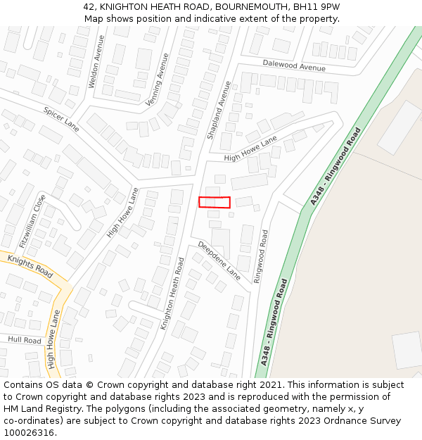 42, KNIGHTON HEATH ROAD, BOURNEMOUTH, BH11 9PW: Location map and indicative extent of plot