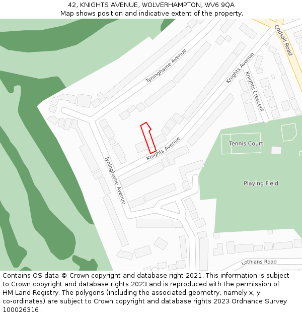 42, KNIGHTS AVENUE, WOLVERHAMPTON, WV6 9QA: Location map and indicative extent of plot