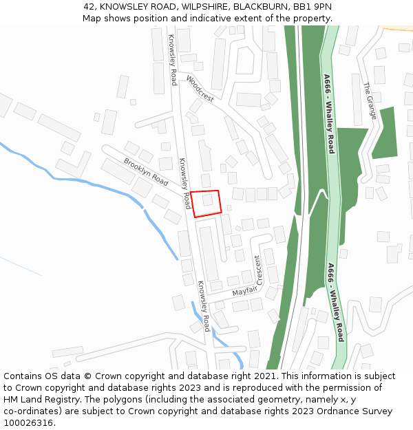 42, KNOWSLEY ROAD, WILPSHIRE, BLACKBURN, BB1 9PN: Location map and indicative extent of plot