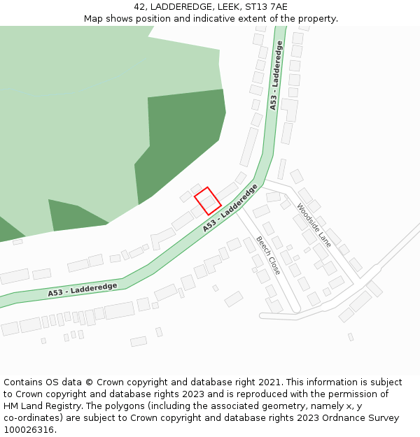 42, LADDEREDGE, LEEK, ST13 7AE: Location map and indicative extent of plot