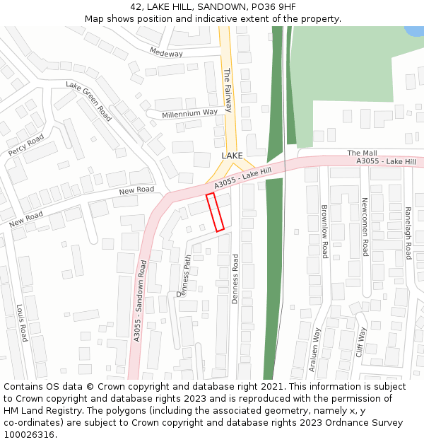 42, LAKE HILL, SANDOWN, PO36 9HF: Location map and indicative extent of plot