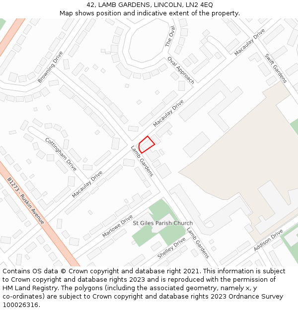 42, LAMB GARDENS, LINCOLN, LN2 4EQ: Location map and indicative extent of plot