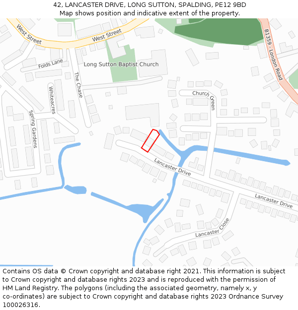 42, LANCASTER DRIVE, LONG SUTTON, SPALDING, PE12 9BD: Location map and indicative extent of plot