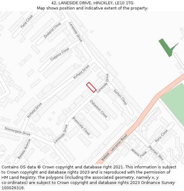 42, LANESIDE DRIVE, HINCKLEY, LE10 1TG: Location map and indicative extent of plot