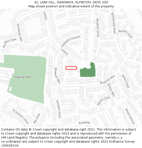 42, LARK HILL, SWANWICK, ALFRETON, DE55 1DD: Location map and indicative extent of plot