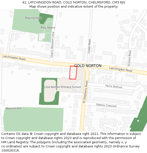 42, LATCHINGDON ROAD, COLD NORTON, CHELMSFORD, CM3 6JG: Location map and indicative extent of plot