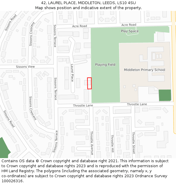 42, LAUREL PLACE, MIDDLETON, LEEDS, LS10 4SU: Location map and indicative extent of plot