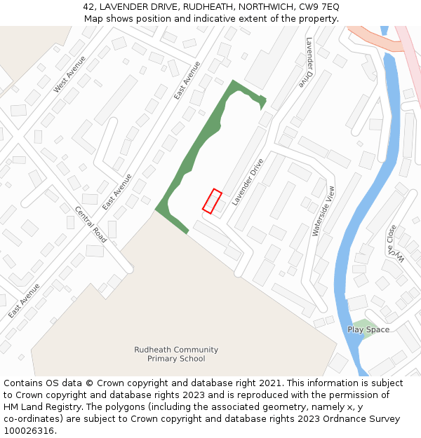 42, LAVENDER DRIVE, RUDHEATH, NORTHWICH, CW9 7EQ: Location map and indicative extent of plot