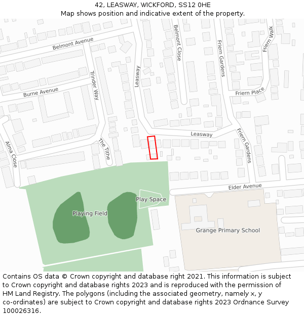 42, LEASWAY, WICKFORD, SS12 0HE: Location map and indicative extent of plot