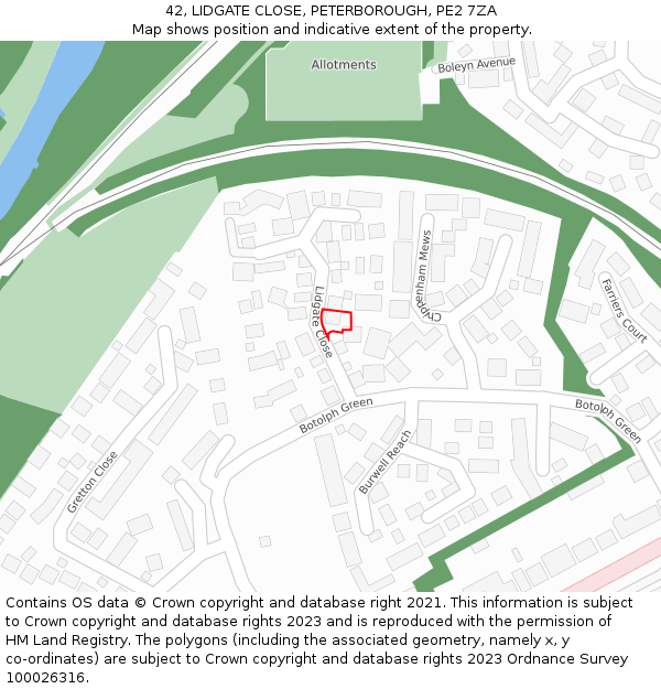 42, LIDGATE CLOSE, PETERBOROUGH, PE2 7ZA: Location map and indicative extent of plot