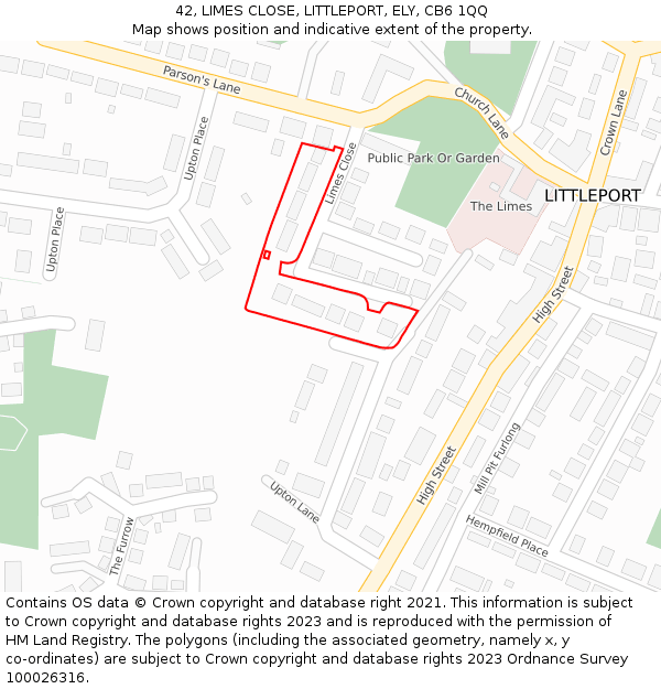42, LIMES CLOSE, LITTLEPORT, ELY, CB6 1QQ: Location map and indicative extent of plot