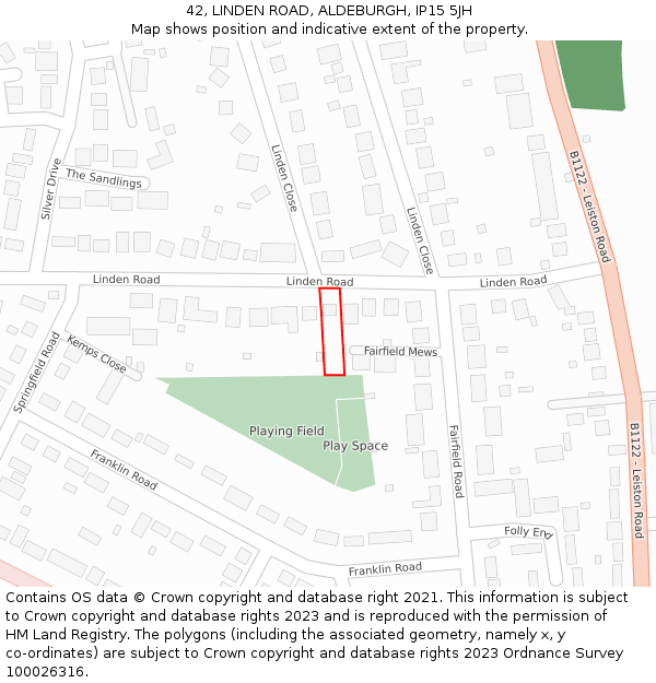 42, LINDEN ROAD, ALDEBURGH, IP15 5JH: Location map and indicative extent of plot