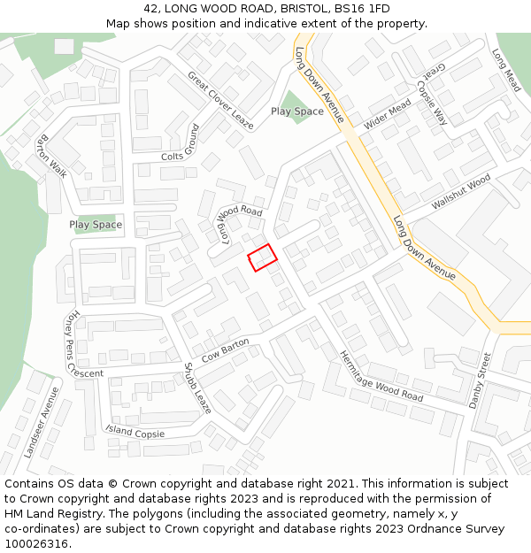 42, LONG WOOD ROAD, BRISTOL, BS16 1FD: Location map and indicative extent of plot