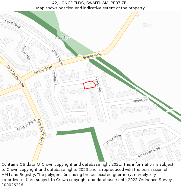 42, LONGFIELDS, SWAFFHAM, PE37 7RH: Location map and indicative extent of plot