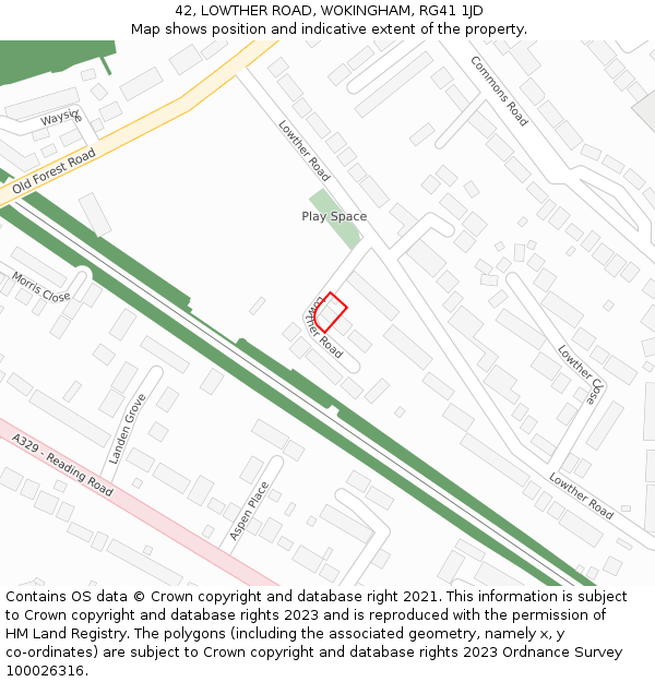 42, LOWTHER ROAD, WOKINGHAM, RG41 1JD: Location map and indicative extent of plot