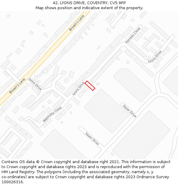 42, LYONS DRIVE, COVENTRY, CV5 9PP: Location map and indicative extent of plot