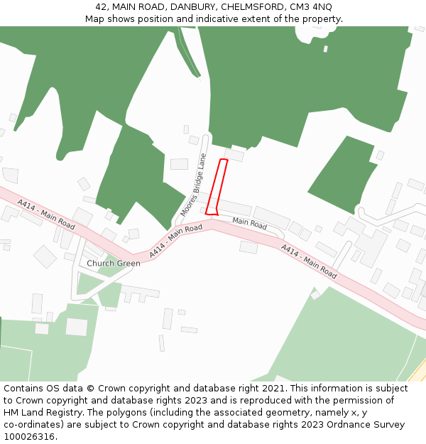 42, MAIN ROAD, DANBURY, CHELMSFORD, CM3 4NQ: Location map and indicative extent of plot