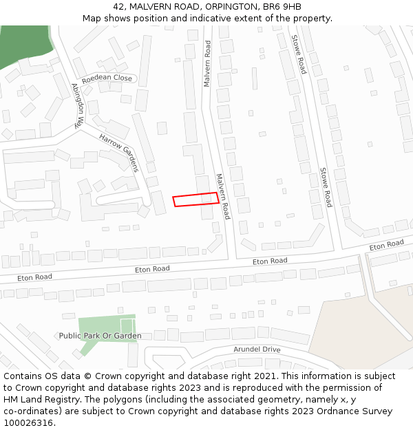 42, MALVERN ROAD, ORPINGTON, BR6 9HB: Location map and indicative extent of plot