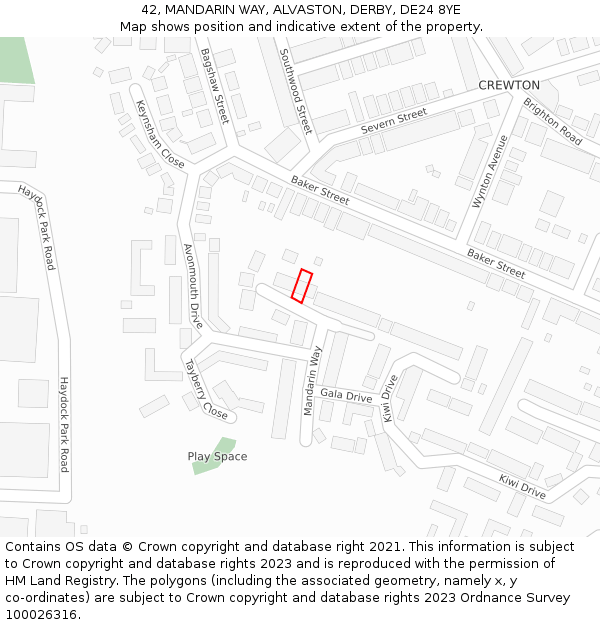 42, MANDARIN WAY, ALVASTON, DERBY, DE24 8YE: Location map and indicative extent of plot