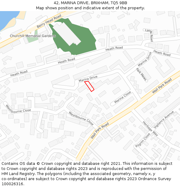 42, MARINA DRIVE, BRIXHAM, TQ5 9BB: Location map and indicative extent of plot
