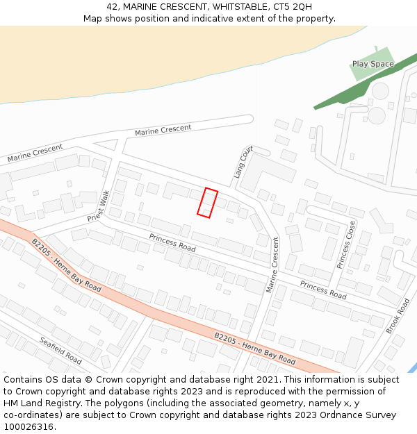 42, MARINE CRESCENT, WHITSTABLE, CT5 2QH: Location map and indicative extent of plot