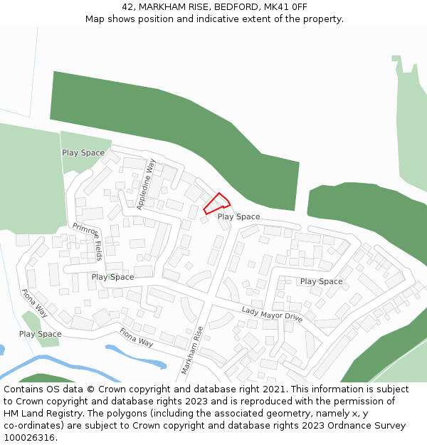 42, MARKHAM RISE, BEDFORD, MK41 0FF: Location map and indicative extent of plot
