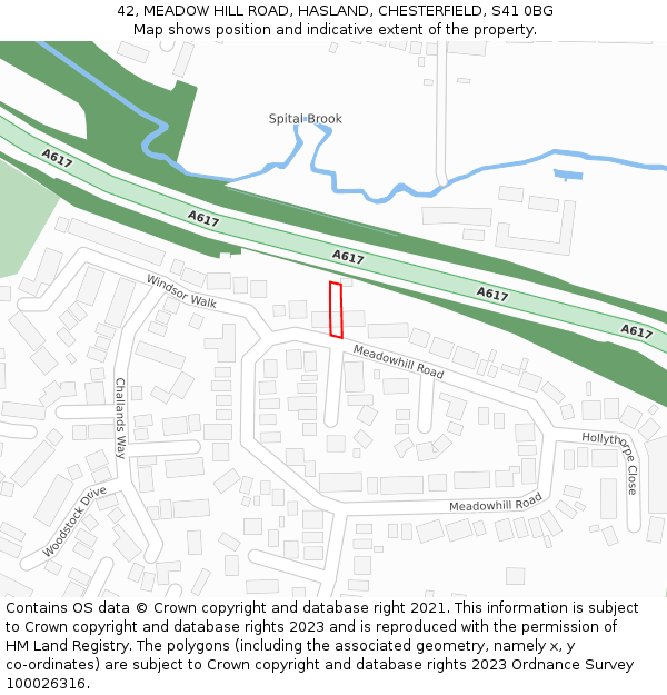 42, MEADOW HILL ROAD, HASLAND, CHESTERFIELD, S41 0BG: Location map and indicative extent of plot