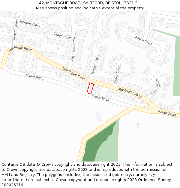 42, MONTAGUE ROAD, SALTFORD, BRISTOL, BS31 3LL: Location map and indicative extent of plot