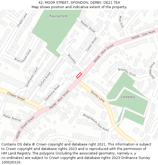 42, MOOR STREET, SPONDON, DERBY, DE21 7EA: Location map and indicative extent of plot