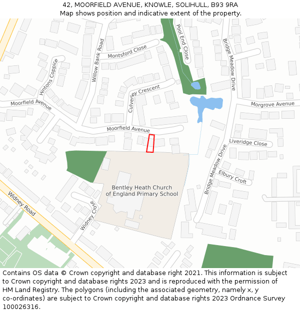 42, MOORFIELD AVENUE, KNOWLE, SOLIHULL, B93 9RA: Location map and indicative extent of plot