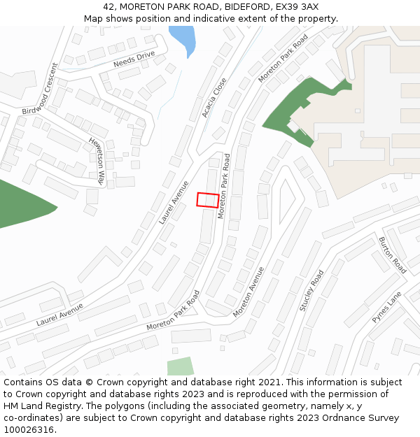 42, MORETON PARK ROAD, BIDEFORD, EX39 3AX: Location map and indicative extent of plot
