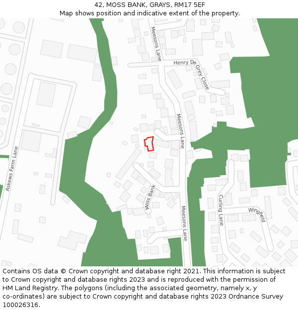 42, MOSS BANK, GRAYS, RM17 5EF: Location map and indicative extent of plot
