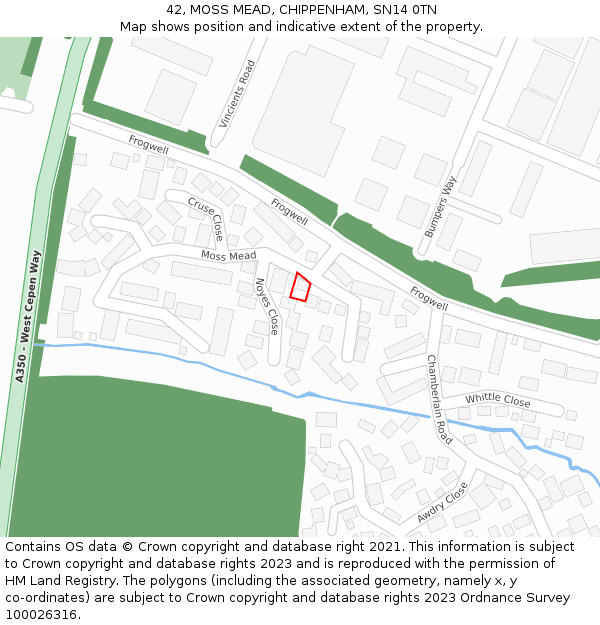 42, MOSS MEAD, CHIPPENHAM, SN14 0TN: Location map and indicative extent of plot