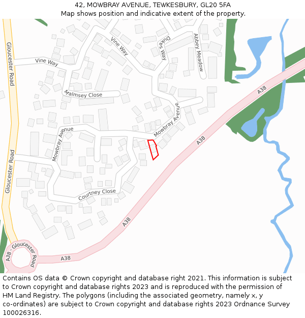 42, MOWBRAY AVENUE, TEWKESBURY, GL20 5FA: Location map and indicative extent of plot