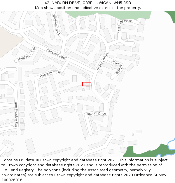 42, NABURN DRIVE, ORRELL, WIGAN, WN5 8SB: Location map and indicative extent of plot