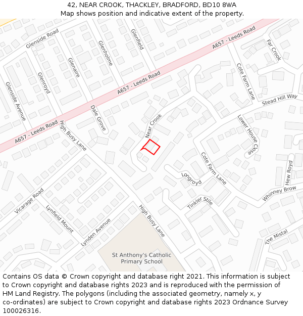 42, NEAR CROOK, THACKLEY, BRADFORD, BD10 8WA: Location map and indicative extent of plot