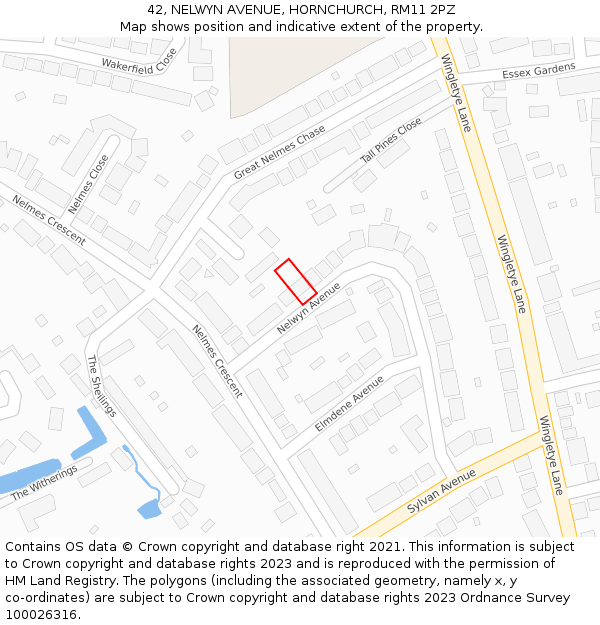 42, NELWYN AVENUE, HORNCHURCH, RM11 2PZ: Location map and indicative extent of plot