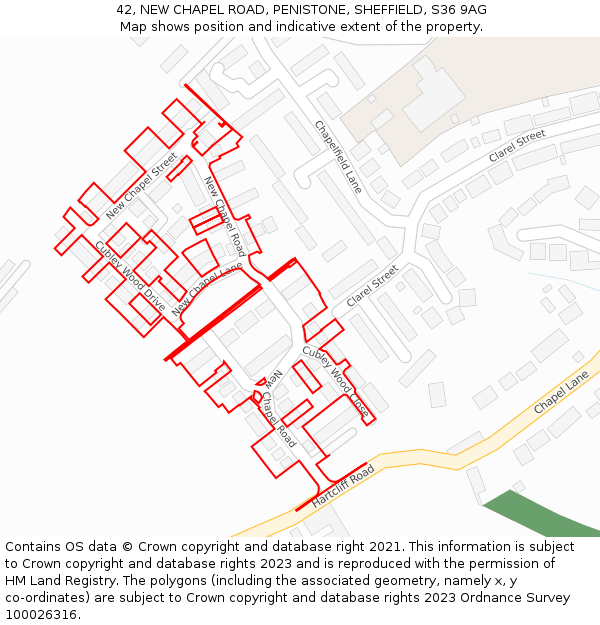 42, NEW CHAPEL ROAD, PENISTONE, SHEFFIELD, S36 9AG: Location map and indicative extent of plot