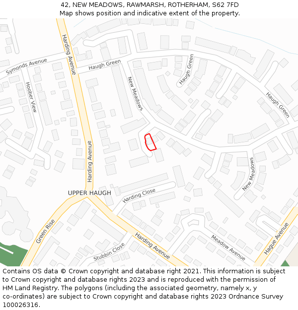 42, NEW MEADOWS, RAWMARSH, ROTHERHAM, S62 7FD: Location map and indicative extent of plot