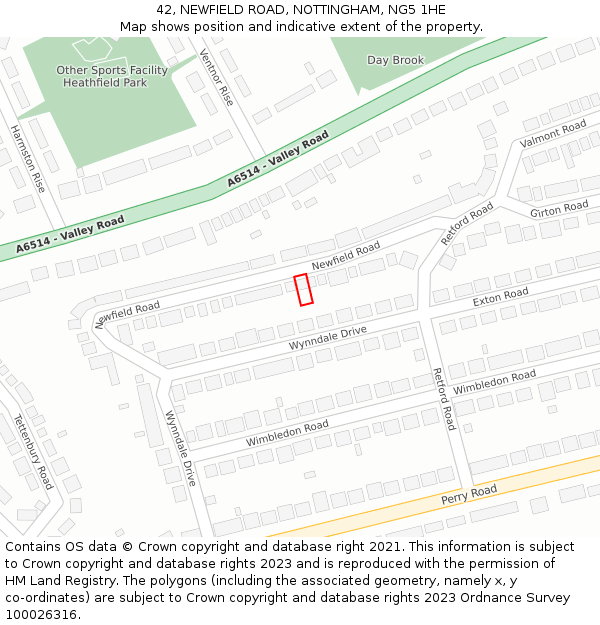 42, NEWFIELD ROAD, NOTTINGHAM, NG5 1HE: Location map and indicative extent of plot
