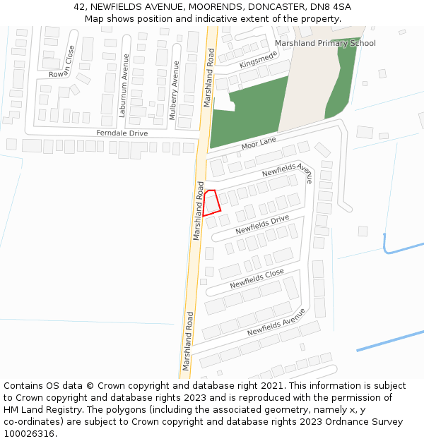 42, NEWFIELDS AVENUE, MOORENDS, DONCASTER, DN8 4SA: Location map and indicative extent of plot