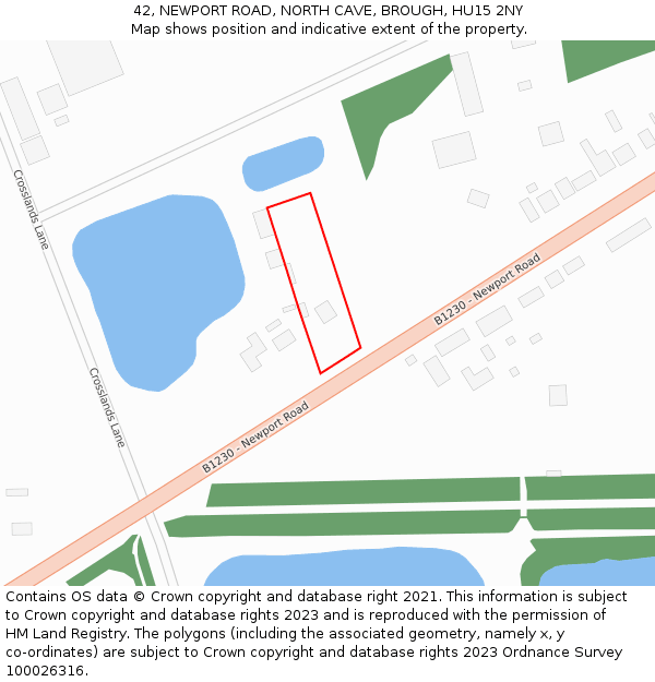 42, NEWPORT ROAD, NORTH CAVE, BROUGH, HU15 2NY: Location map and indicative extent of plot
